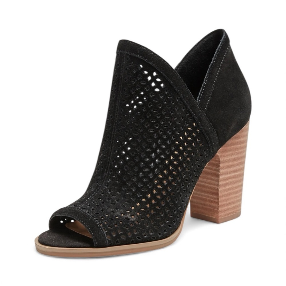 Black Peek a Boo Suede Booties|Ankle Boots|Black Suede Booties - Picture 3 of 9